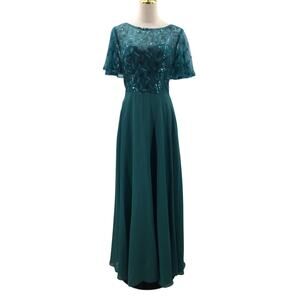 FORMAL 10 L green Mother of bride sequin lace cocktail gala maxi dress NEW b104